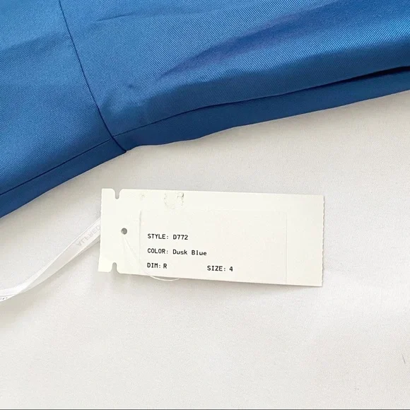 NWT Alfred Sung Dusk Blue Bridesmaid Sateen Full Length High Neck Twill Dress 4 - Picture 4 of 12